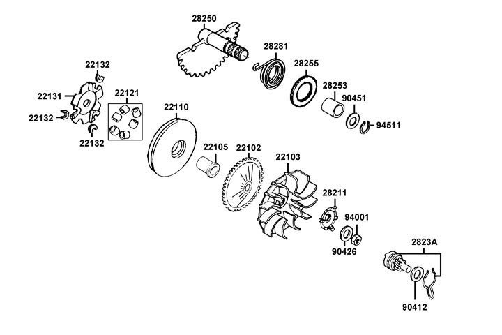 Främre variator - Kickdrev - Kickaxel